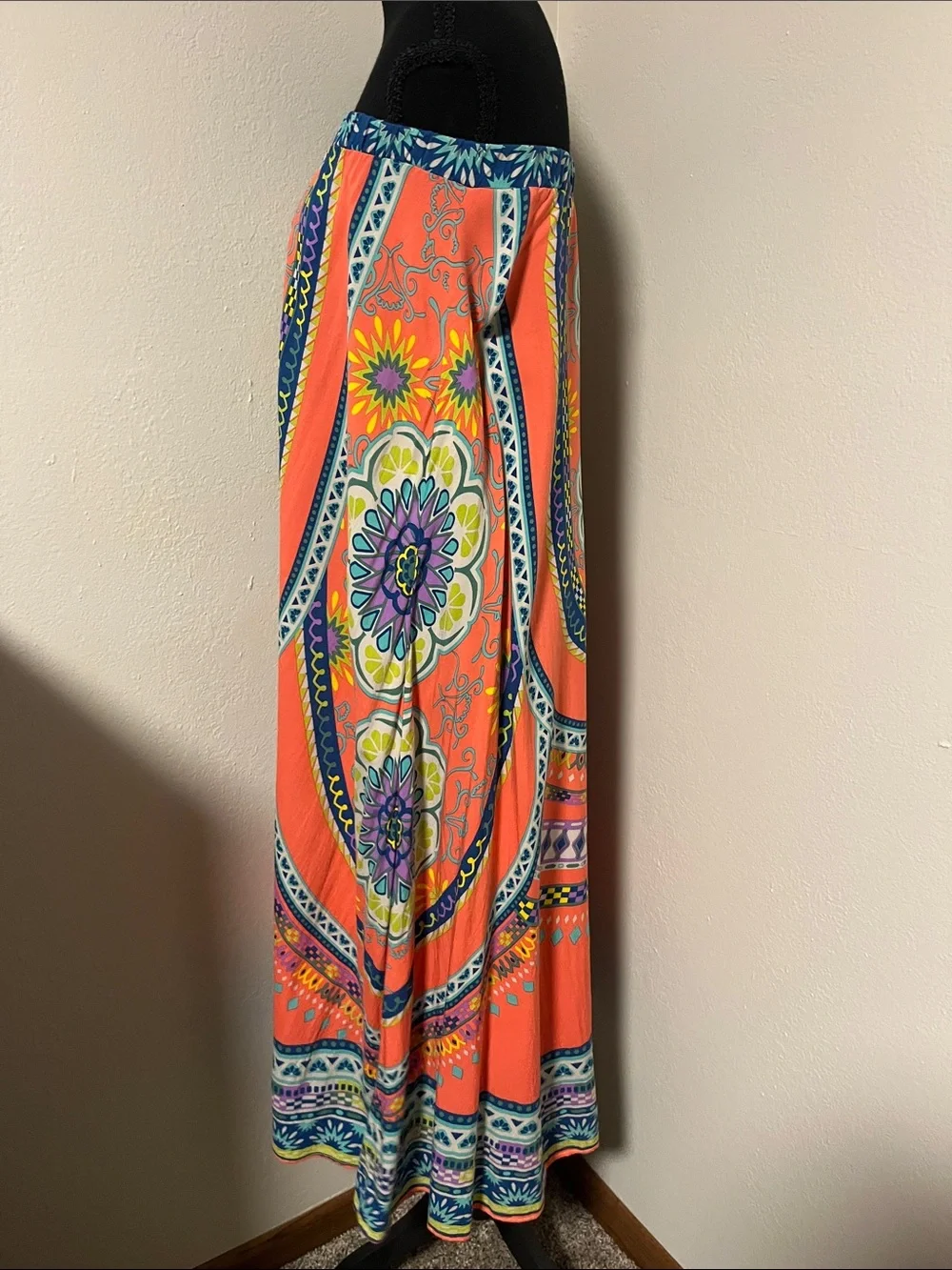 WEEKEND SALE! Flying Tomato Coral and Blue Paisley Maxi Skirt-Medium